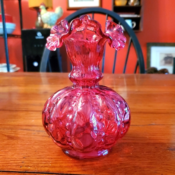 Fenton Art Fenton Cranberry Glass Ruffle Vase Poshmark